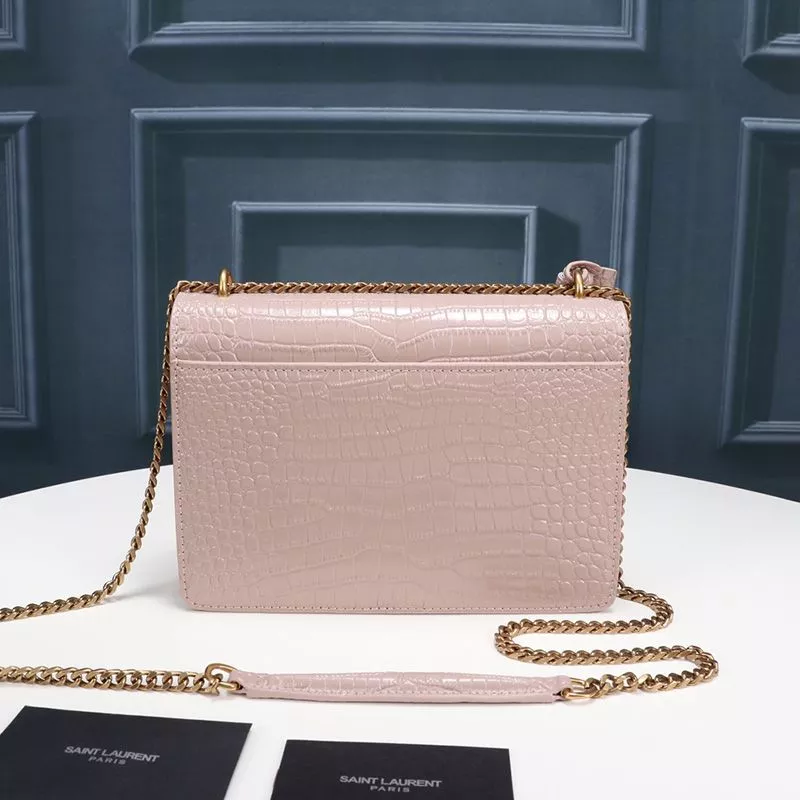 CHEAP Saint Laurent Medium Sunset Chain Bag In Crocodile Embossed Leather Pink Gold 0113