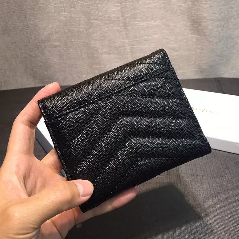 CHEAP Saint Laurent Small Envelope Trifold Wallet In Grained Matelasse Leather Black Gold 0118