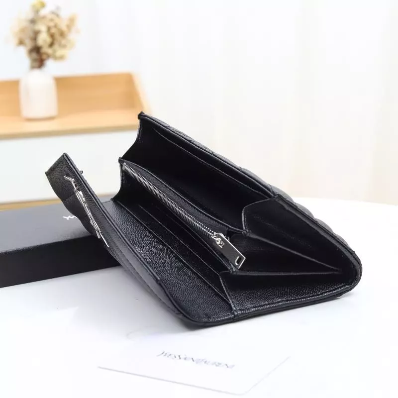 CHEAP Saint Laurent Large Monogram Flap Wallet In Grained Matelasse Leather Black Silver 0118