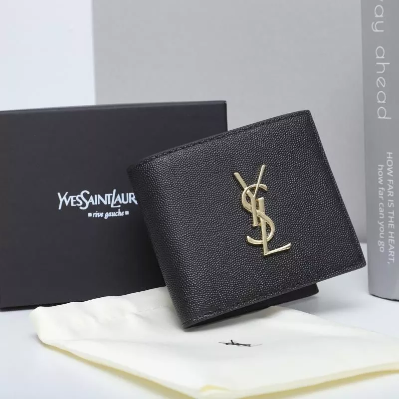 Saint Laurent Small Monogram East West Wallet In Grained Leather Black Gold 0112