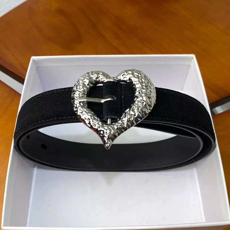 CHEAP Saint Laurent Heart Belt In Suede Black Silver 0116