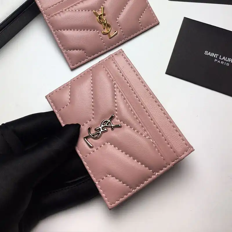 CHEAP Saint Laurent Monogram Card Case In Matelasse Lambskin Pink Silver 0129