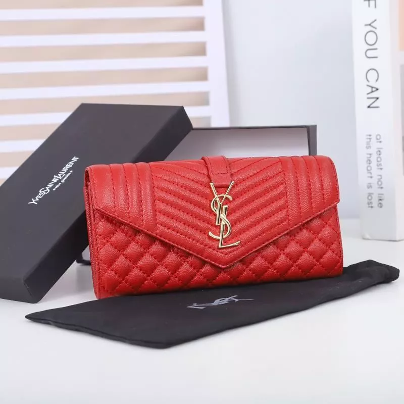 CHEAP Saint Laurent Large Envelope Flap Wallet In Mixed Grained Matelasse Leather Red Gold 0119