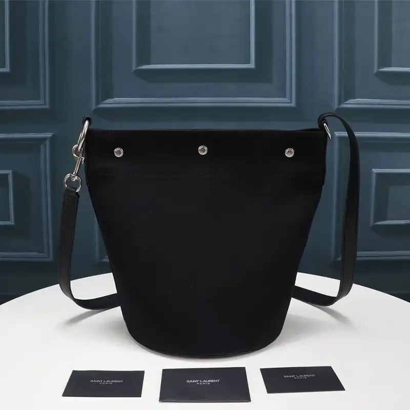 CHEAP Saint Laurent Rive Gauche Bucket Bag In Linen And Leather Black 0124