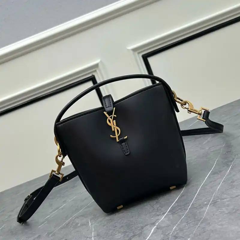 CHEAP Saint Laurent Mini Le 37 Bucket Bag In Shiny Leather Black 0131