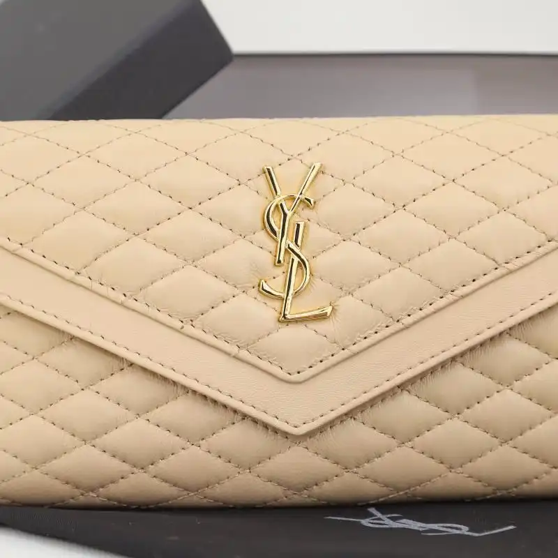 CHEAP Saint Laurent Large Gaby Flap Wallet In Quilted Lambskin Apricot Gold 0129