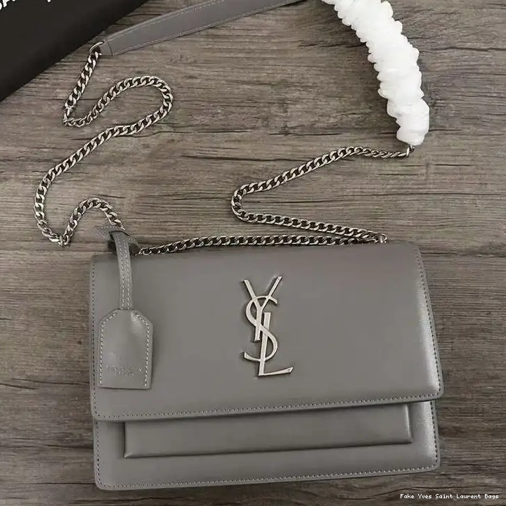 CHEAP Silver Medium Chain Leather Saint Laurent Sunset Grey Bag In 0214