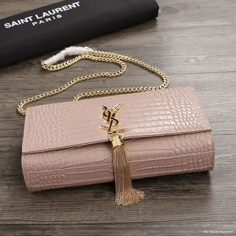 CHEAP Crocodile Saint Tassel Leather with Medium Kate Bag Chain Embossed Pink Shiny Laurent In Gold 0224