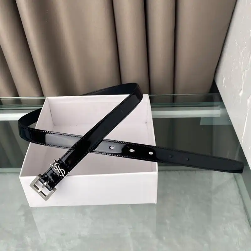 CHEAP Saint Laurent Monogram Narrow Belt With Square Buckle In Patent Leather Black Silver 0205