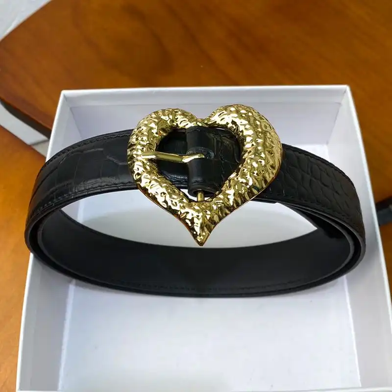 CHEAP Saint Laurent Heart Belt In Crocodile Embossed Leather Black Gold 0206