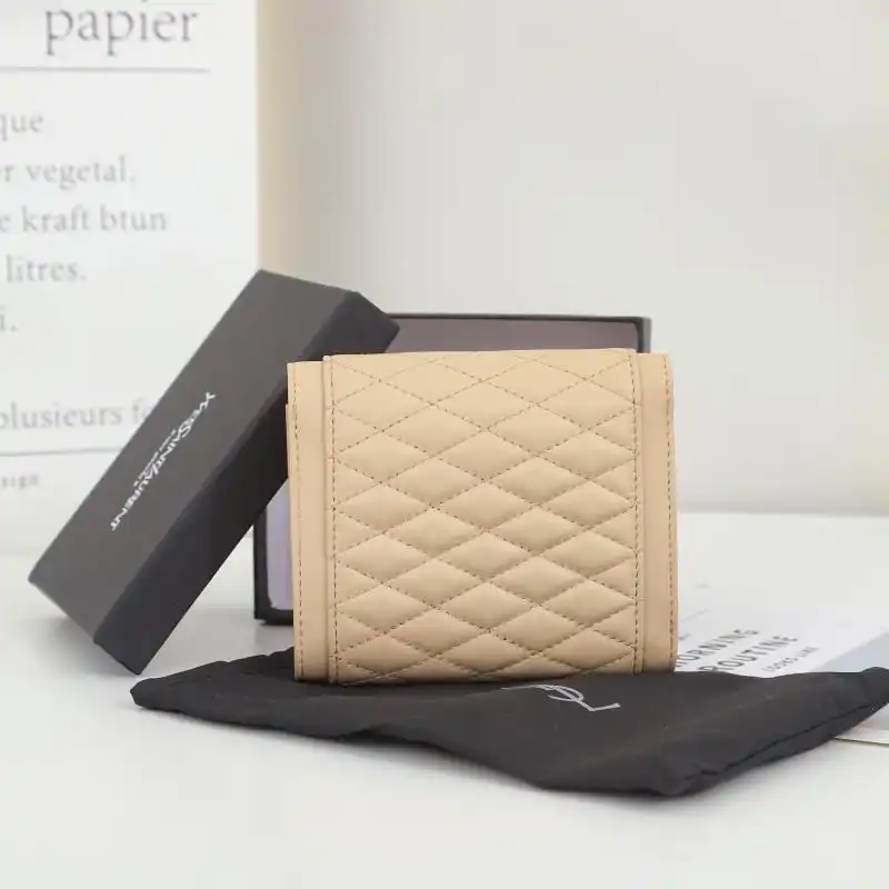 CHEAP Saint Laurent Small Gaby Trifold Wallet In Quilted Lambskin Apricot Gold 0202