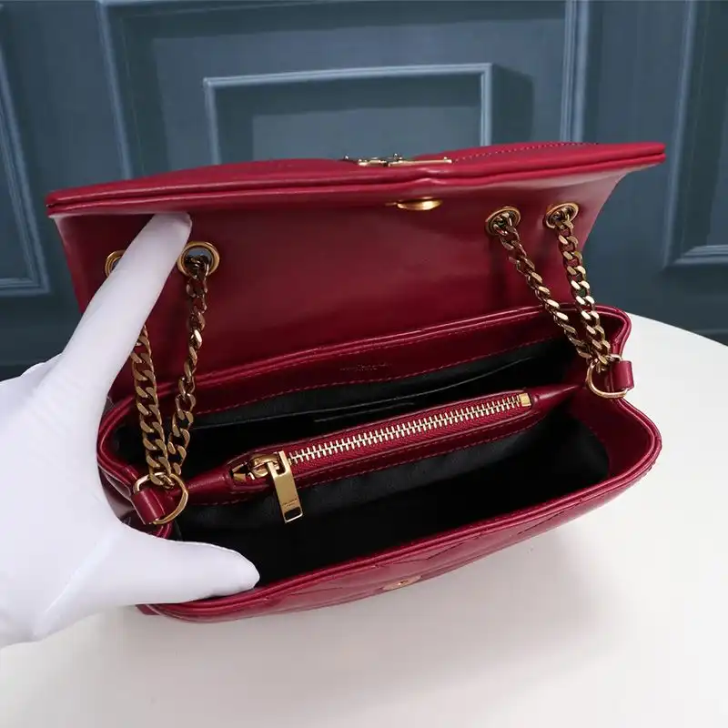 CHEAP Saint Laurent Small Loulou Chain Bag In Y Matelasse Leather Red Gold 0204