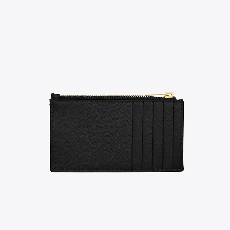 CHEAP Saint Laurent Fragments Zipped Card Case In Grained Matelasse Leather Black Gold 0202