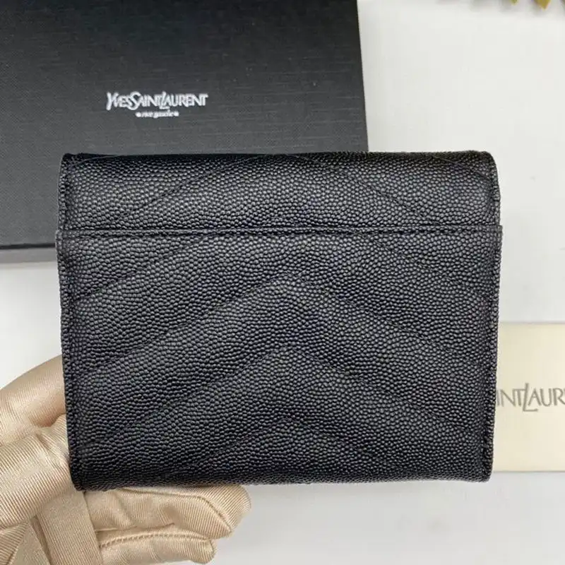 CHEAP Saint Laurent Monogram Trifold Card Case In Grained Matelasse Leather Black 0203