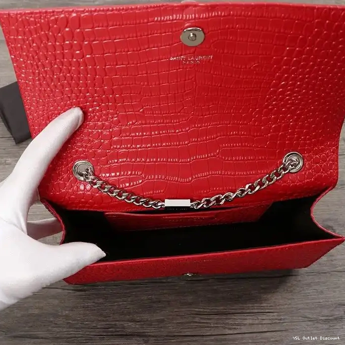 CHEAP Shiny Embossed Crocodile Silver with Leather Laurent Kate Bag Chain In Medium Saint Red Tassel 0224