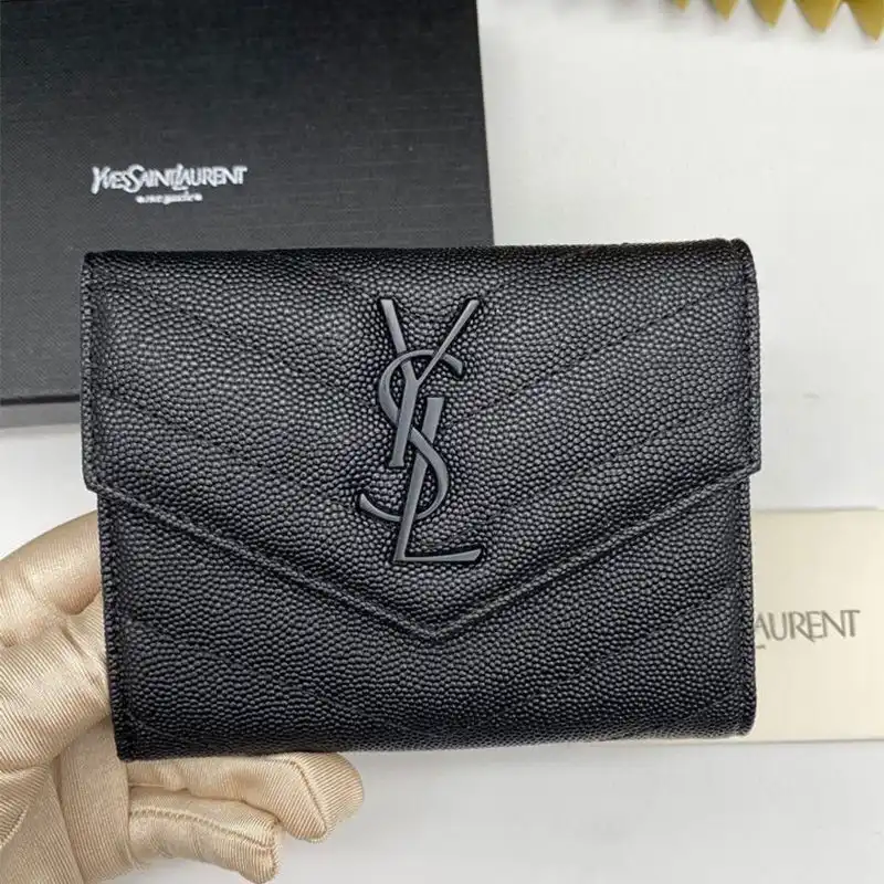 CHEAP Saint Laurent Monogram Trifold Card Case In Grained Matelasse Leather Black 0203