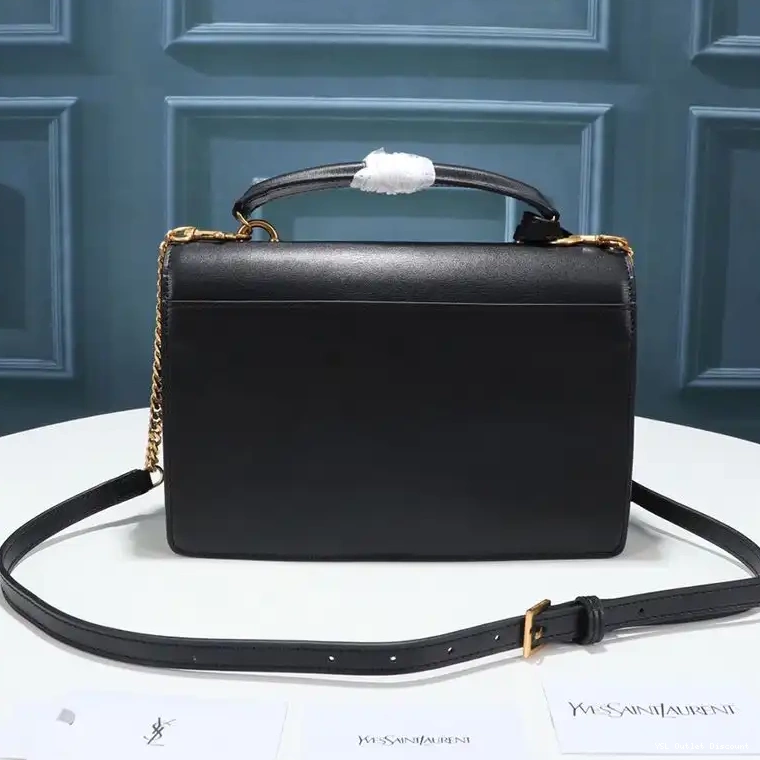 CHEAP Satchel Medium Black Smooth Saint Laurent In Sunset Leather Gold 0210