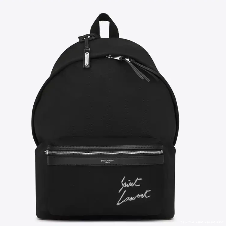 CHEAP Canvas Black Backpack In City Saint Laurent Signature Logo 0214