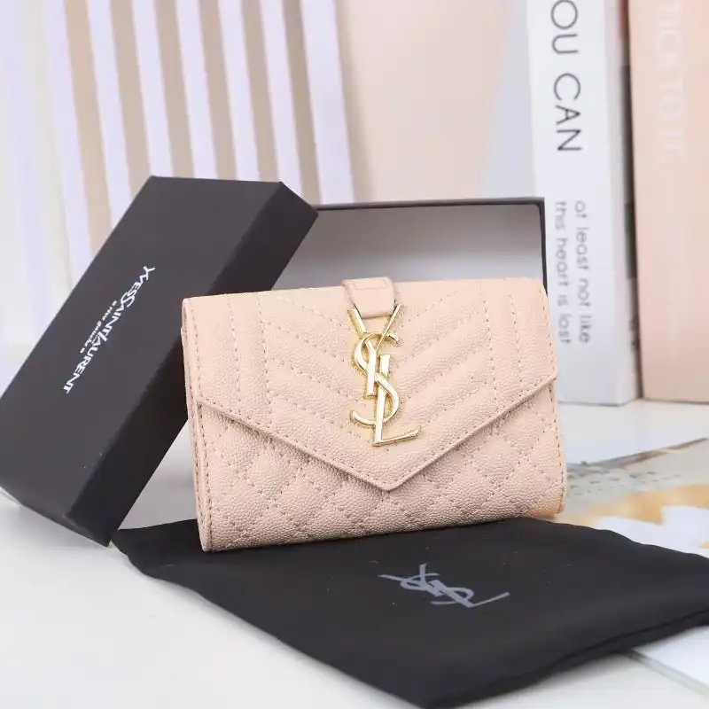 CHEAP Saint Laurent Small Envelope Flap Wallet In Mixed Grained Matelasse Leather Pink Gold 0202