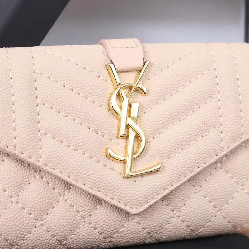 CHEAP Saint Laurent Small Envelope Flap Wallet In Mixed Grained Matelasse Leather Pink Gold 0202