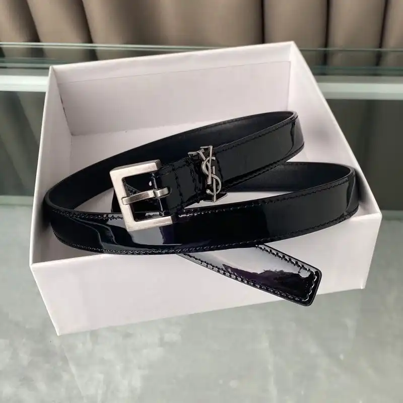 CHEAP Saint Laurent Monogram Narrow Belt With Square Buckle In Patent Leather Black Silver 0205