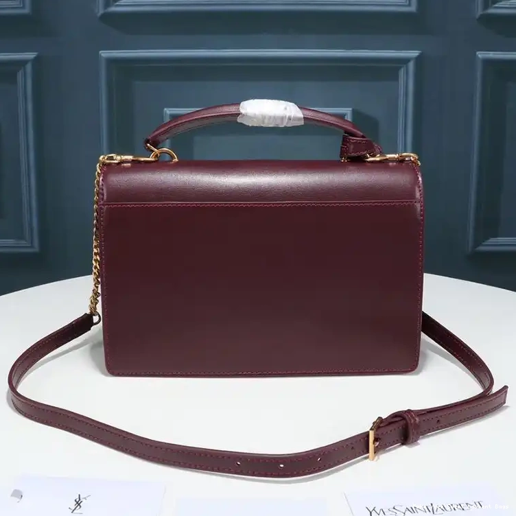 CHEAP Laurent In Sunset Burgundy Satchel Medium Leather Smooth Saint Gold 0208