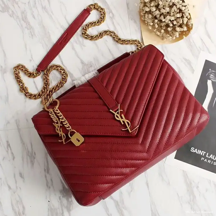 CHEAP Gold Chain Saint College Laurent Matelasse Classic Bag Red Large In Leather 0215