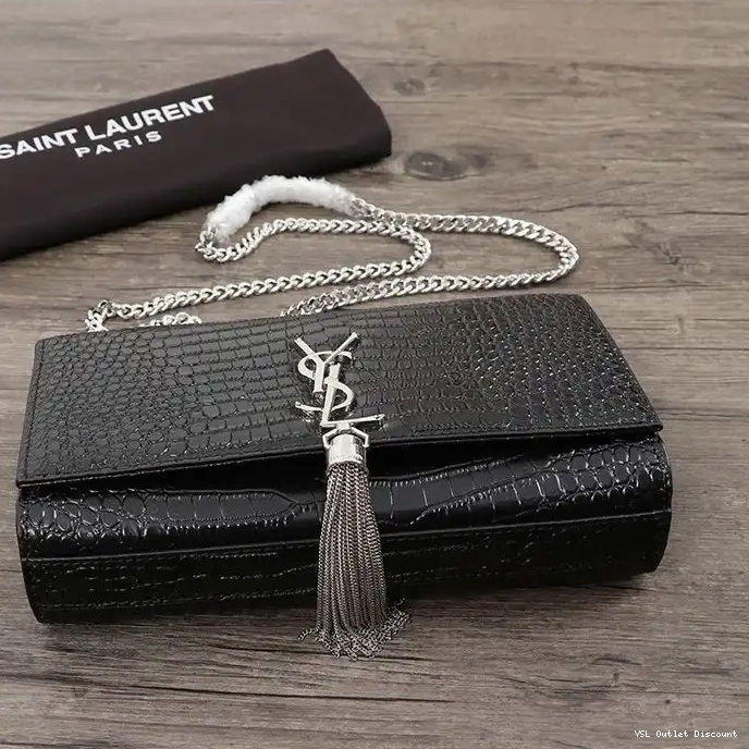 CHEAP Black Bag In Leather Crocodile Tassel Silver Kate with Shiny Saint Medium Embossed Laurent Chain 0212