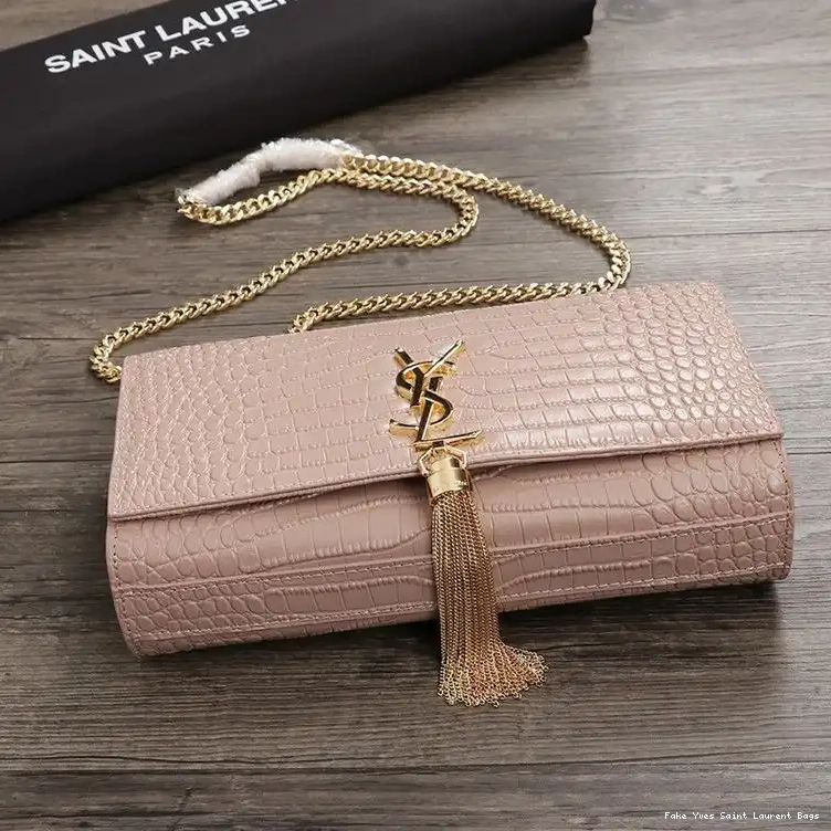 CHEAP Medium Chain Kate Gold Tassel Leather Shiny Laurent In Embossed Pink Bag Saint with Crocodile 0209