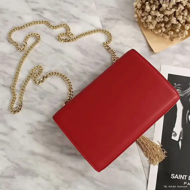 CHEAP Medium Chain Gold Red with Bag Saint Laurent In Kate Tassel Leather 0221