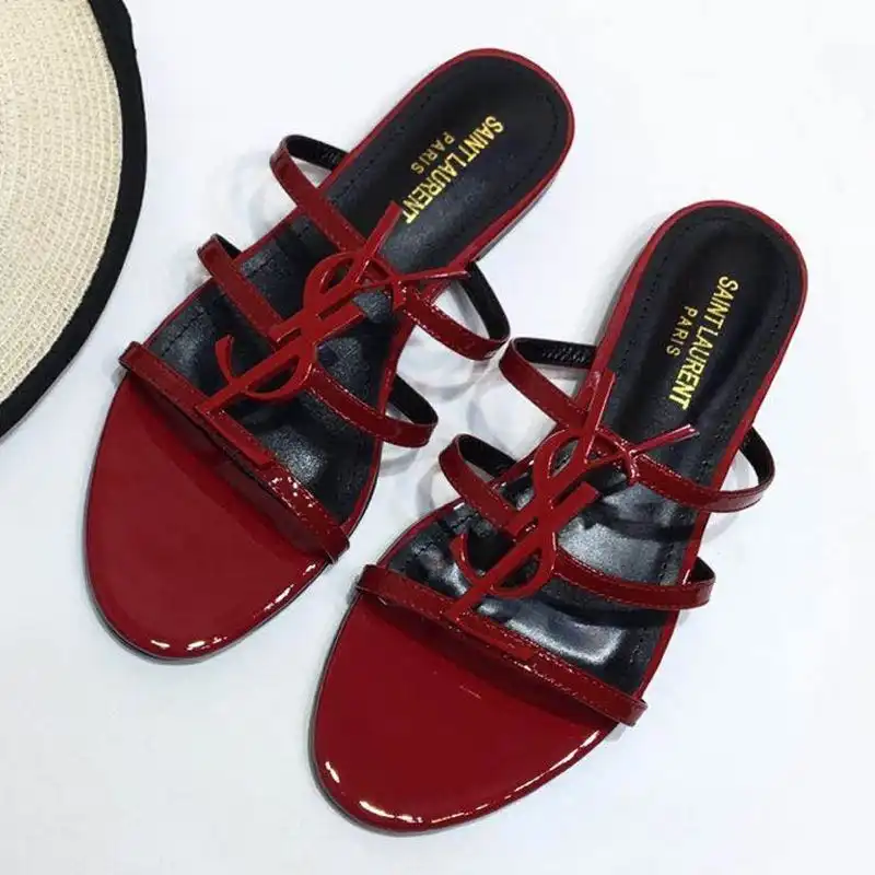 CHEAP Saint Laurent Cassandra Slides Women Patent Leather Red 0201