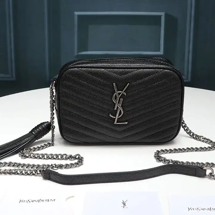 CHEAP Matelasse Leather Lou Silver In Camera Textured Saint Laurent Mini Black Bag 0215