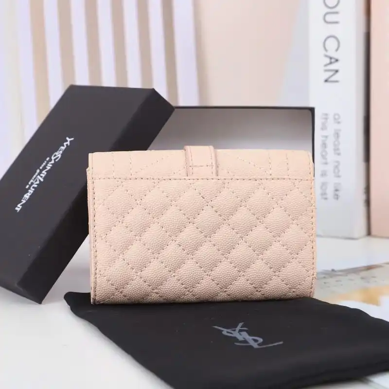 CHEAP Saint Laurent Small Envelope Flap Wallet In Mixed Grained Matelasse Leather Pink Gold 0202