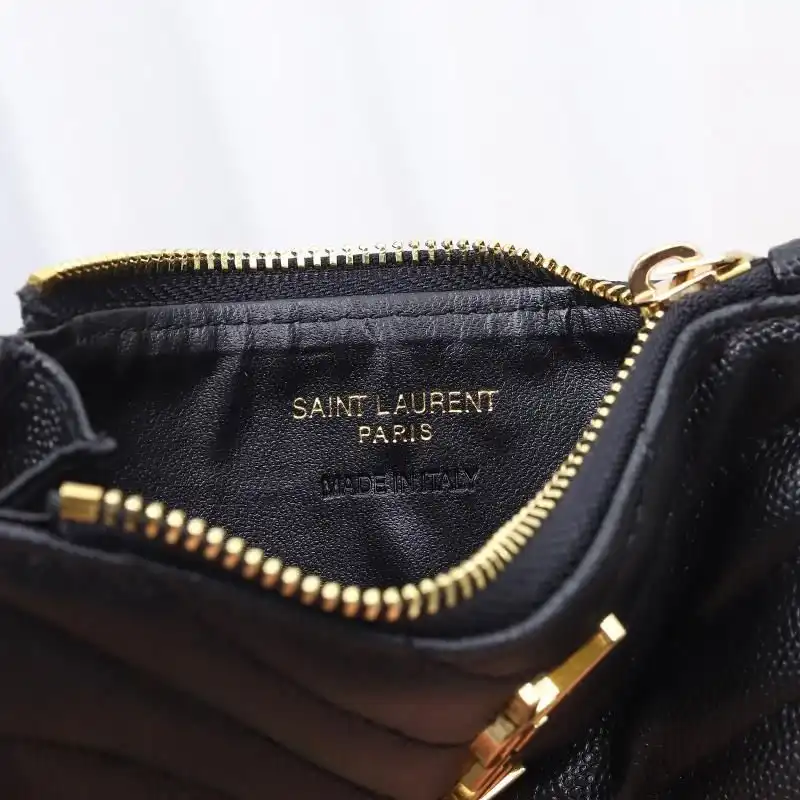 CHEAP Saint Laurent Fragments Zipped Card Case In Grained Matelasse Leather Black Gold 0202