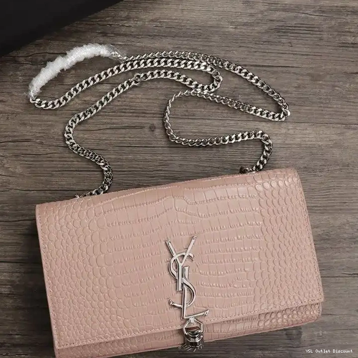 CHEAP Pink Tassel Silver Kate Shiny Crocodile Chain Laurent Saint In Leather Bag with Medium Embossed 0220