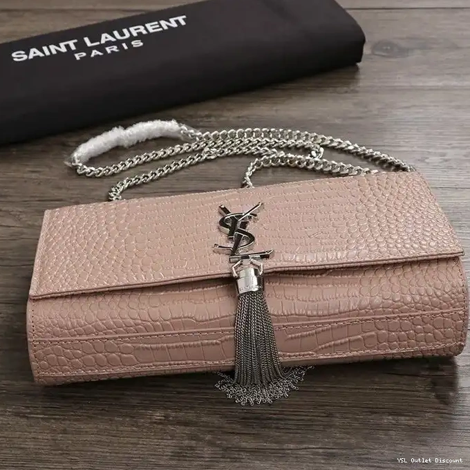 CHEAP Pink Tassel Silver Kate Shiny Crocodile Chain Laurent Saint In Leather Bag with Medium Embossed 0220