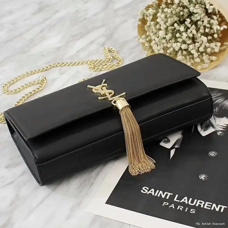 CHEAP In Chain Kate Medium Black Saint Laurent Gold with Leather Tassel Bag 0215