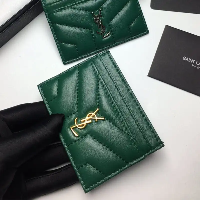 CHEAP Saint Laurent Monogram Card Case In Matelasse Lambskin Green Gold 0202