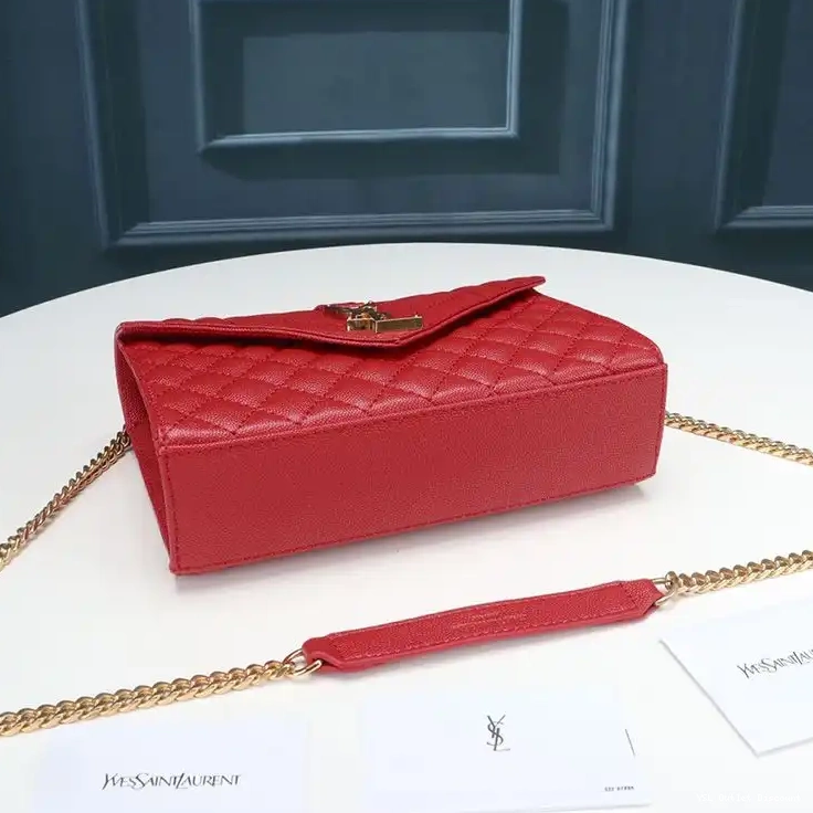 CHEAP Saint Red Envelope Chain Laurent Leather Mixed In Small Grained Gold Matelasse Bag 0210