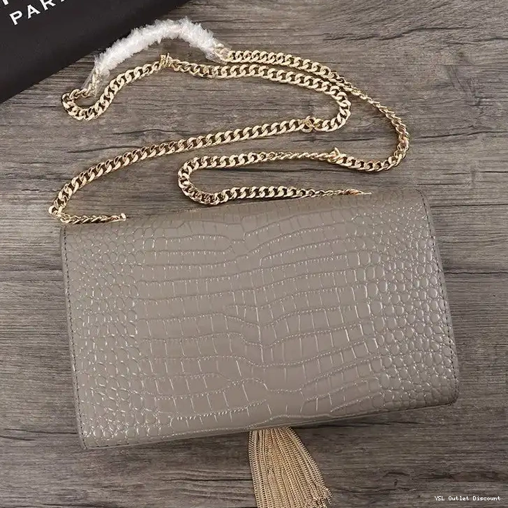 CHEAP Bag Leather Saint with Grey In Crocodile Kate Gold Shiny Embossed Laurent Tassel Chain Medium 0219