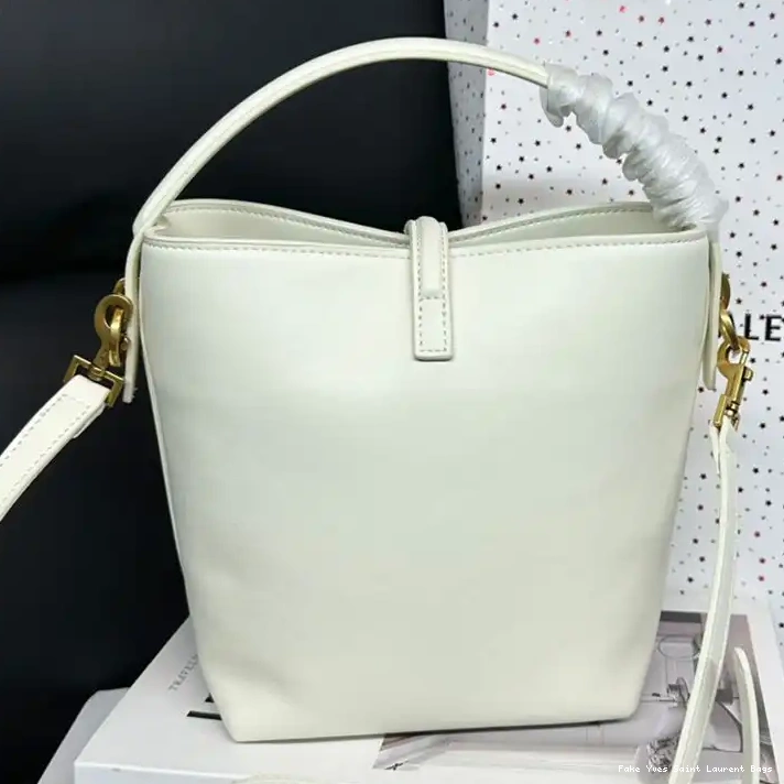 CHEAP White Leather Shiny 37 Bag Laurent Small Saint Bucket In Le Gold 0211