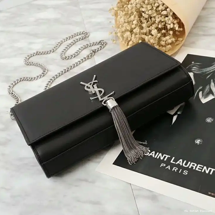 CHEAP Kate Leather Tassel Chain Black Saint Laurent In Bag Medium Silver with 0213