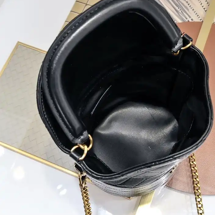 CHEAP Saint Laurent Gaby Bag In Gold Lambskin Black Bucket 0210