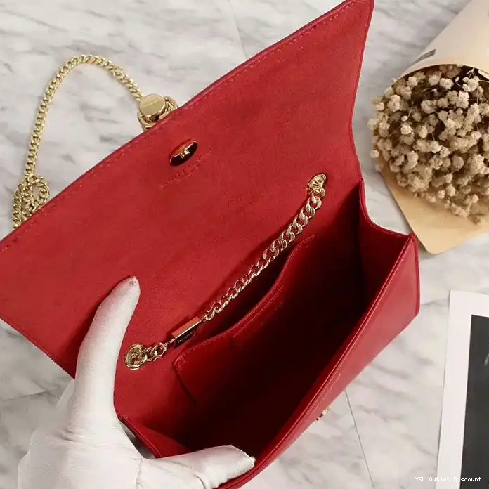 CHEAP Medium Chain Gold Red with Bag Saint Laurent In Kate Tassel Leather 0221