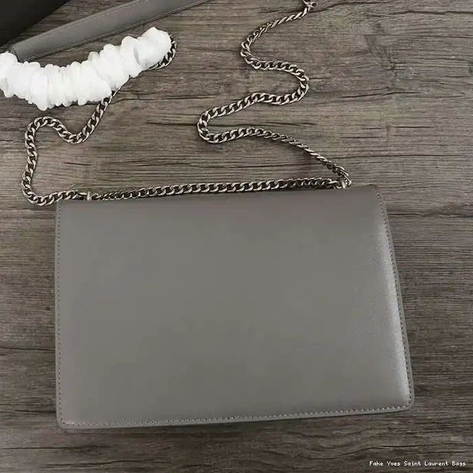 CHEAP Silver Medium Chain Leather Saint Laurent Sunset Grey Bag In 0214