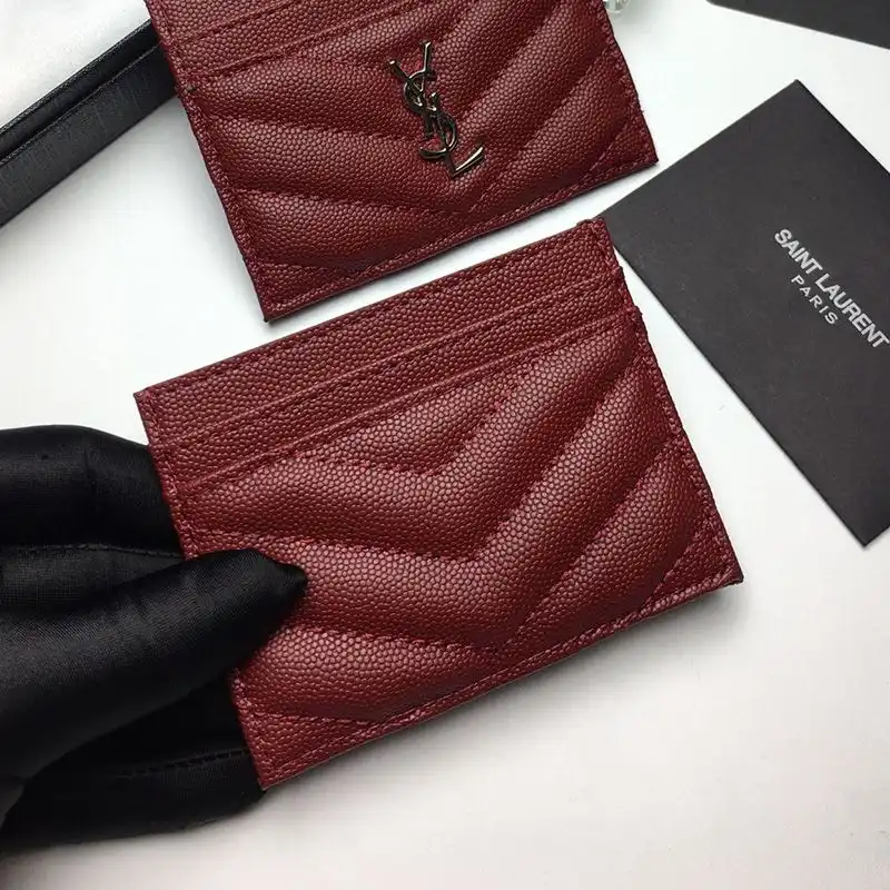 CHEAP Saint Laurent Monogram Card Case In Grained Matelasse Leather Burgundy Silver 0203