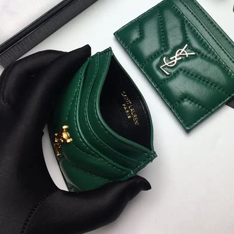 CHEAP Saint Laurent Monogram Card Case In Matelasse Lambskin Green Gold 0202