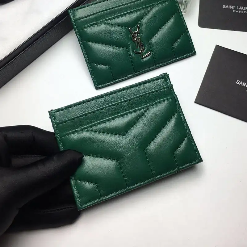 CHEAP Saint Laurent Monogram Card Case In Matelasse Lambskin Green Gold 0202