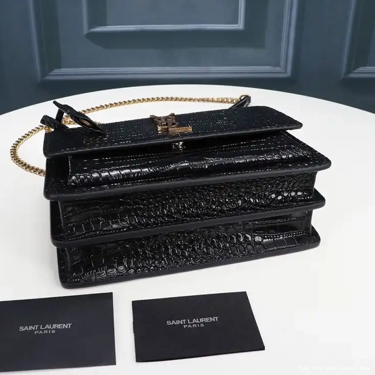 CHEAP Sunset Saint Bag Laurent Chain Gold Embossed In Crocodile Black Leather Medium 0217