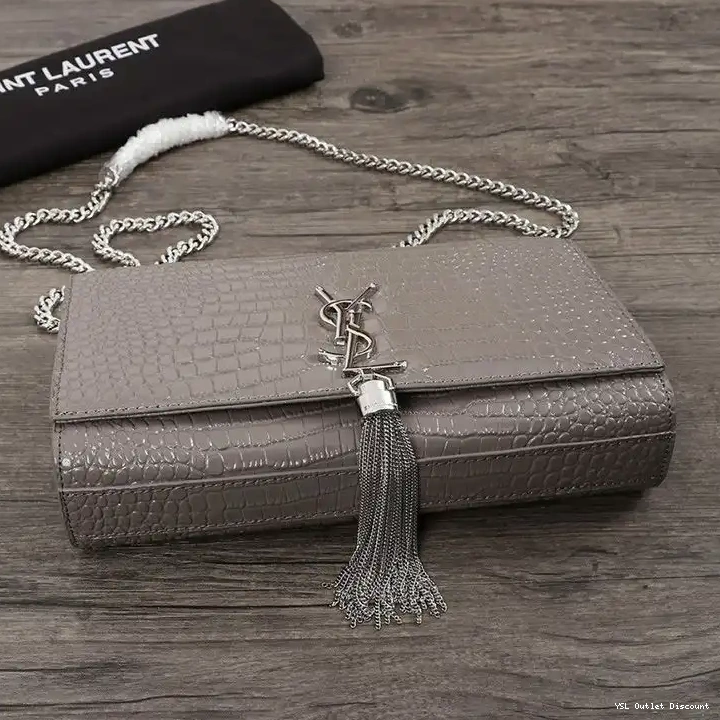 CHEAP Tassel In Grey Medium Shiny Crocodile Bag Leather with Embossed Chain Laurent Kate Saint Silver 0219